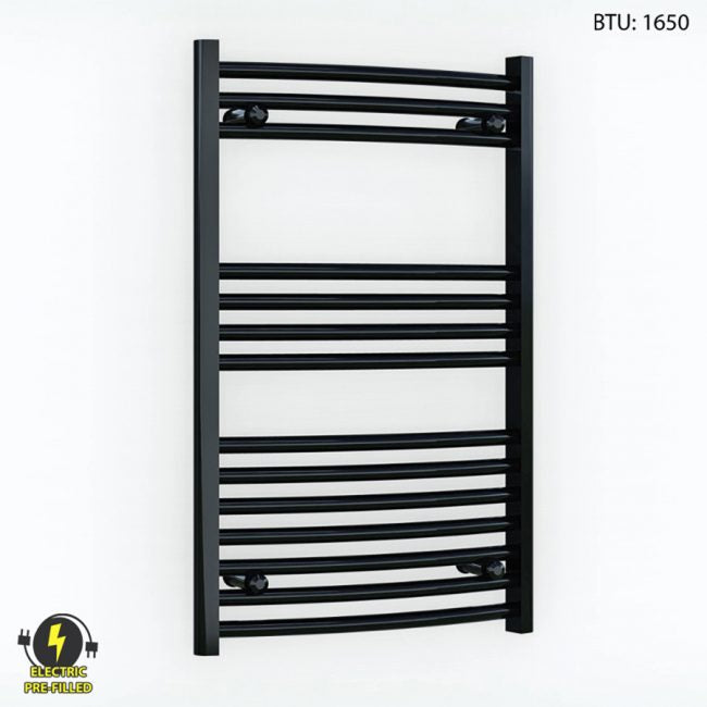 500mm Wide 800mm High Curved Black Electric Heated Towel Rail Radiat Myhomeware