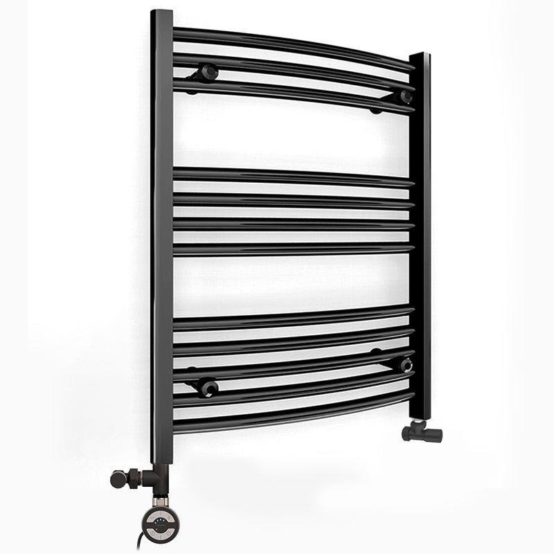 Dual Fuel 500 x 700mm Matt Black Curved Heated Towel Rail incl. Val Myhomeware