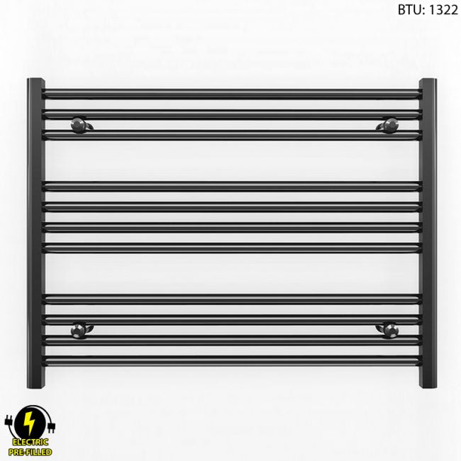 800mm Wide 600mm High Flat Black Electric Heated Towel Rail Radiator Myhomeware