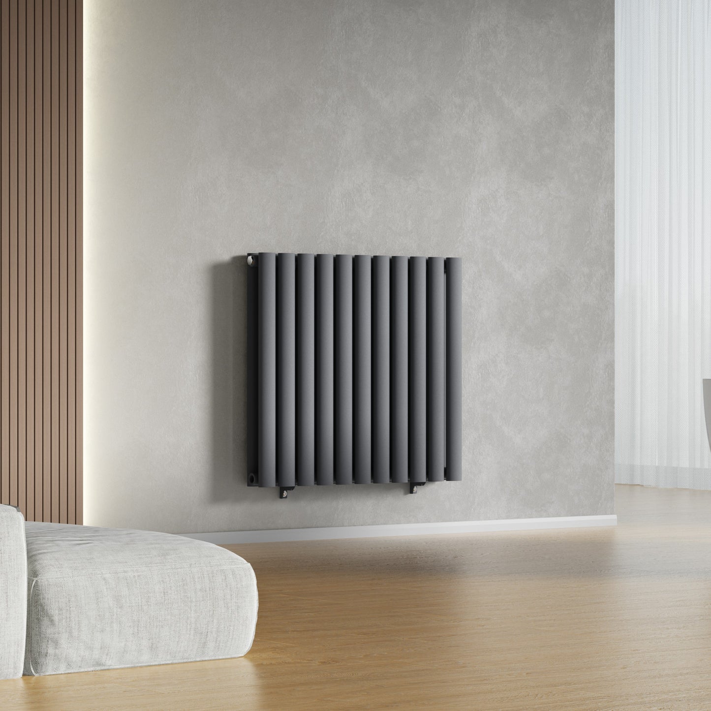  660mm x 600mm Anthracite Gray Designer Horizontal Double Column Radiator, 2851 BTU