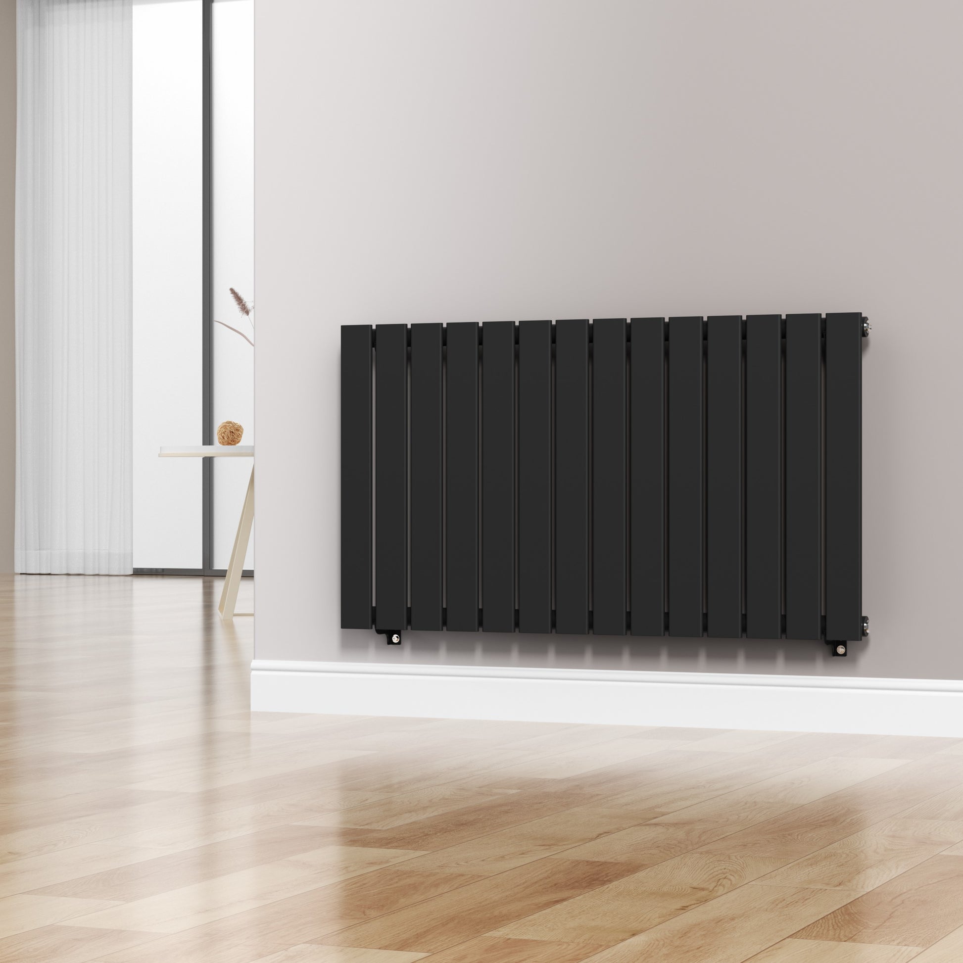 1060mm x 600mm Black Designer Horizontal Single Flat Panel Radiator, 2503 BTU