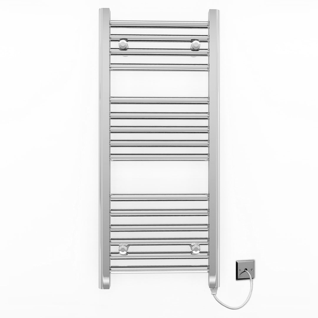  400mm Wide - 800mm High Flat Chrome Electric Heated Towel Rail Radiator