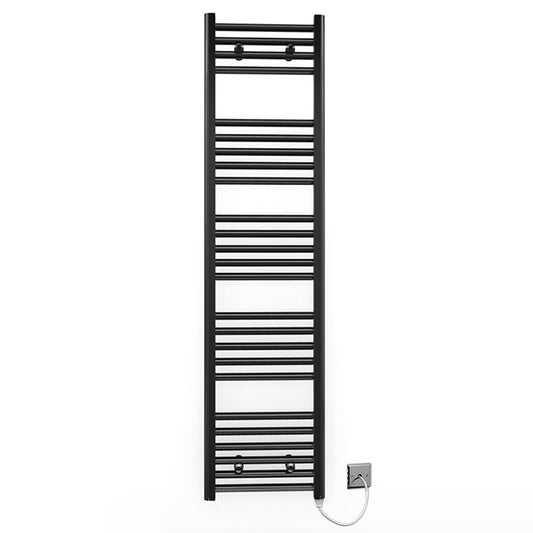 500mm Wide - 1400mm High Flat Black Electric Heated Towel Rail Radiator 