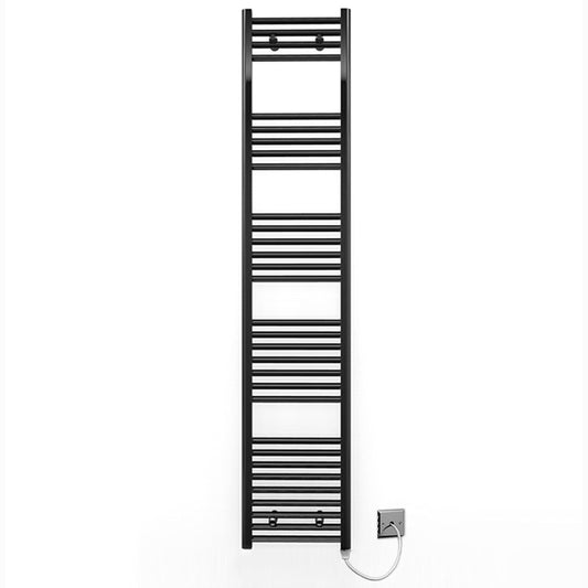 400mm Wide - 1800mm High Flat Black Electric Heated Towel Rail Radiator 