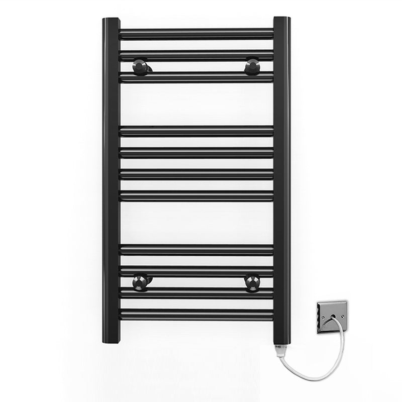  500mm Wide - 600mm High Flat Black Electric Heated Towel Rail Radiator