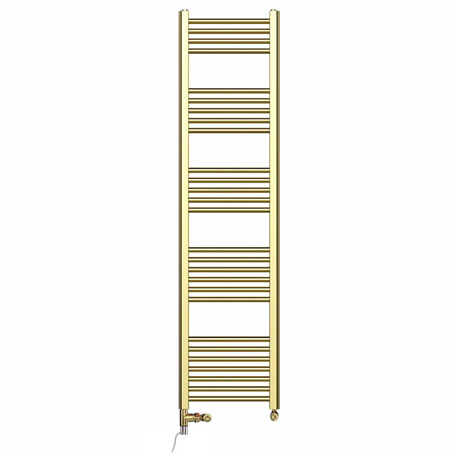  Dual Fuel 400 x 1600mm Shiny Gold Heated Towel Rail Radiator- (incl. Valves + Electric Heating Kit)