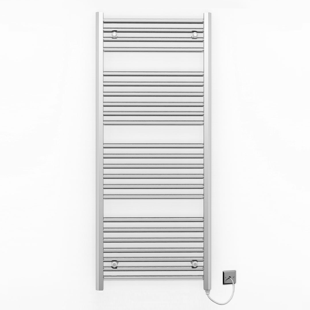  500mm Wide - 1200mm High Flat Chrome Electric Heated Towel Rail Radiator