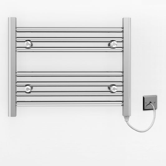 600mm Wide - 400mm High Flat Chrome Electric Heated Towel Rail Radiator 