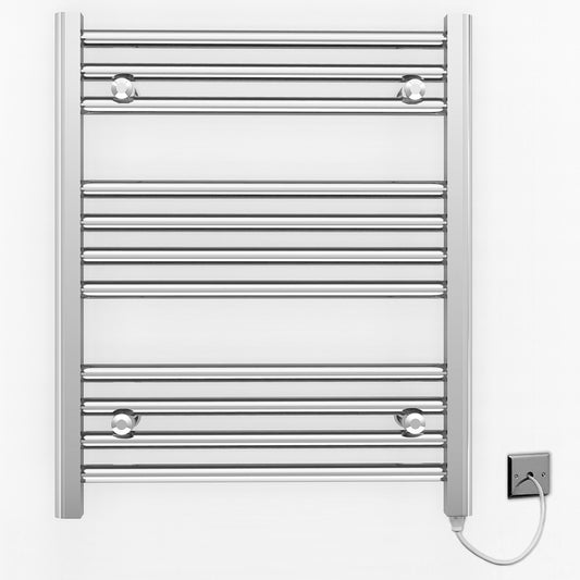 600mm Wide - 600mm High Flat Chrome Electric Heated Towel Rail Radiator 