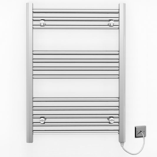 550mm Wide - 700mm High Flat Chrome Electric Heated Towel Rail Radiator 