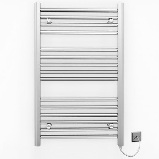 600mm Wide - 800mm High Flat Chrome Electric Heated Towel Rail Radiator 