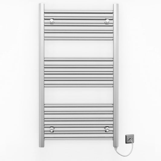 600mm Wide - 900mm High Flat Chrome Electric Heated Towel Rail Radiator 