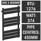 500mm Wide  x 800mm Matt Black Designer Bathroom Heated Panel Towel Rail Radiator 