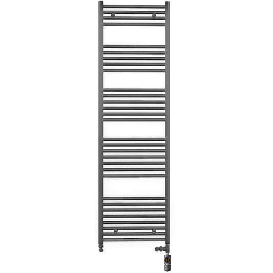 Dual Fuel 550 x 1700mm Straight Anthracite Grey Heated Towel Rail - (incl. Valves + Electric Heating Kit) 