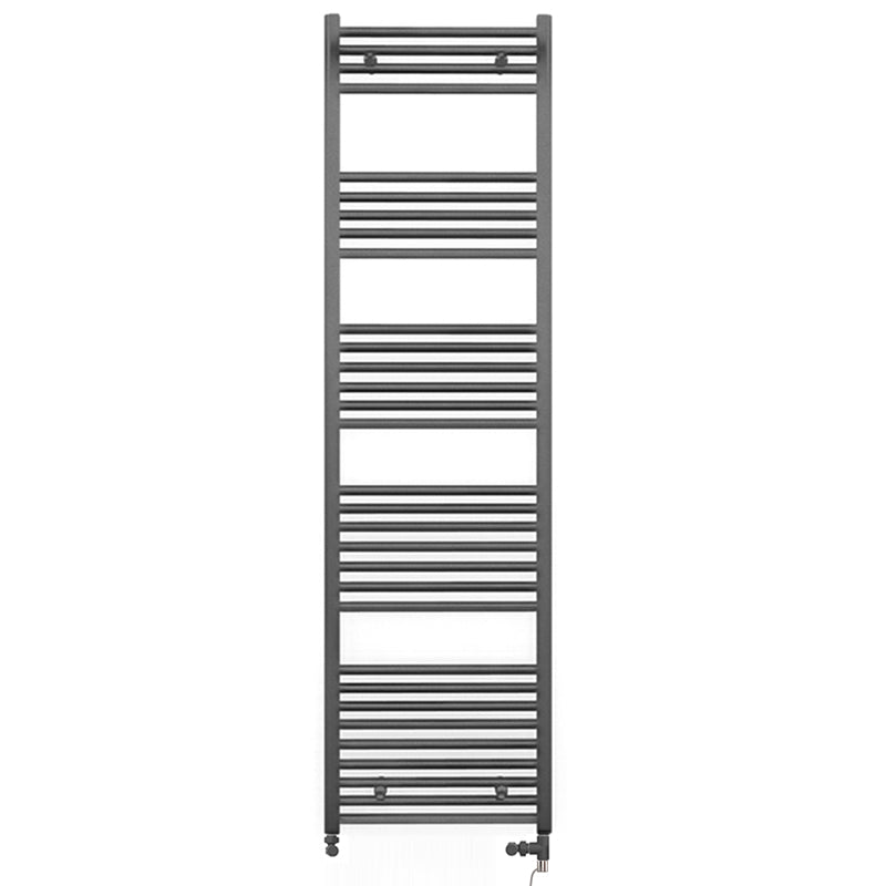  Dual Fuel 500 x 1700mm Straight Anthracite Grey Heated Towel Rail - (incl. Valves + Electric Heating Kit)