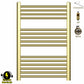 500mm Wide - 800mm High Shiny Gold Electric Heated Towel Rail Radiator 