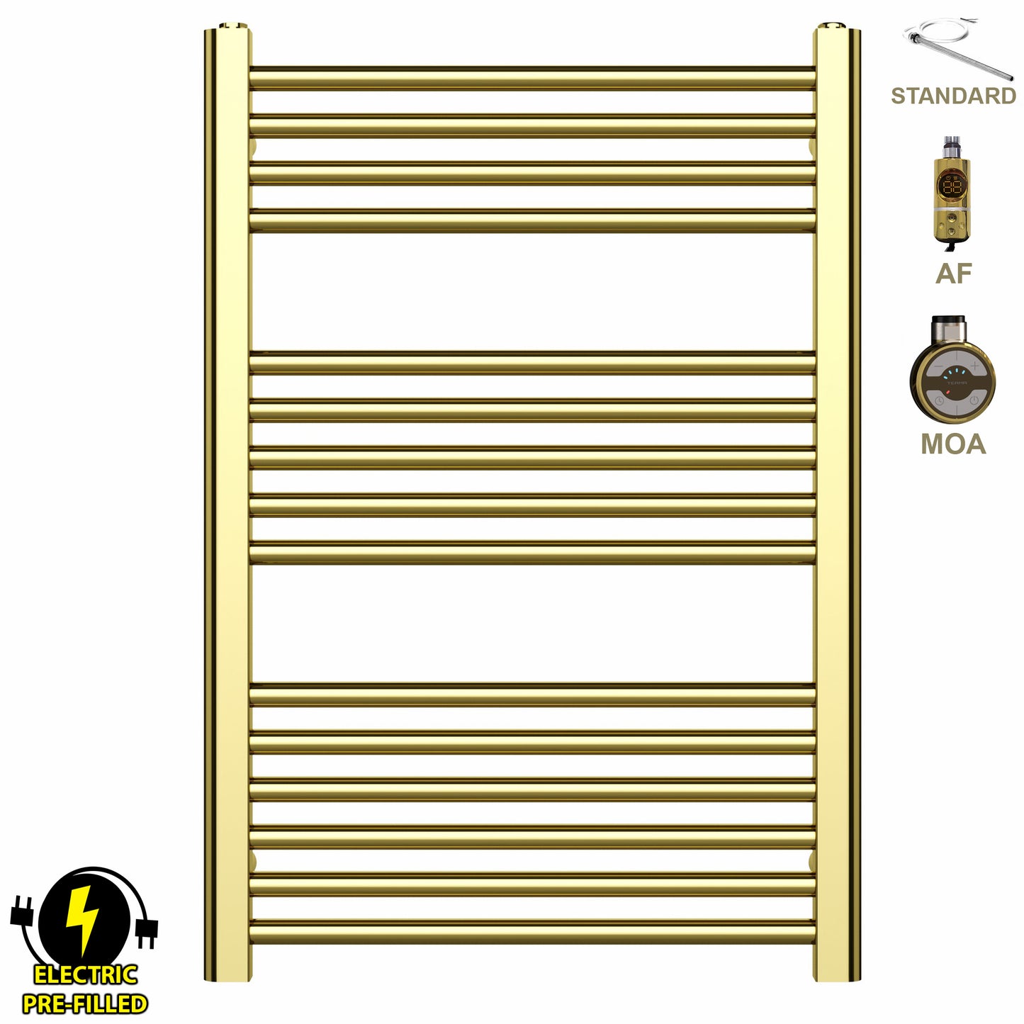  500mm Wide - 800mm High Shiny Gold Electric Heated Towel Rail Radiator