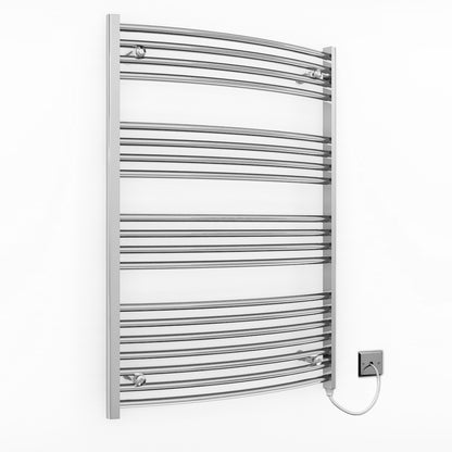  700mm Wide - 1000mm High Curved Chrome Electric Heated Towel Rail Radiator 