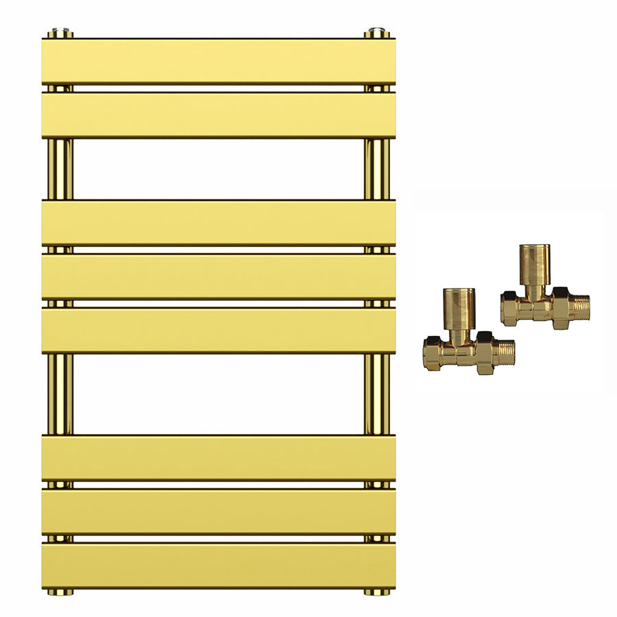  500mm Wide  x 800mm Shiny Gold Designer Bathroom Heated Panel Towel Rail Radiator