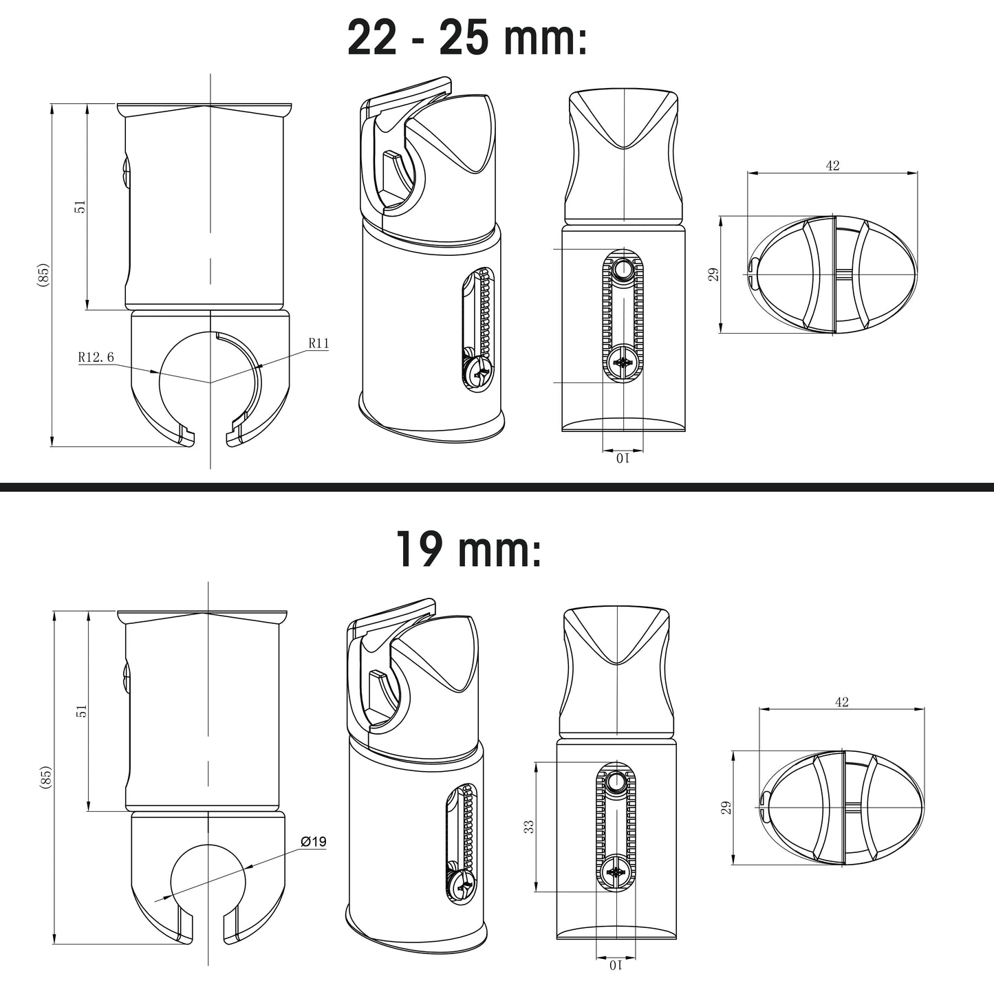  Chrome Clamp Brackets for Towel Rail Radiators Flat/Curved (19mm, 22mm, 25mm)