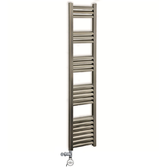 Dual Fuel 300mm x 1400mm Accuro Korle Radiator Brushed Chrome Nickel Heated Towel Rail 