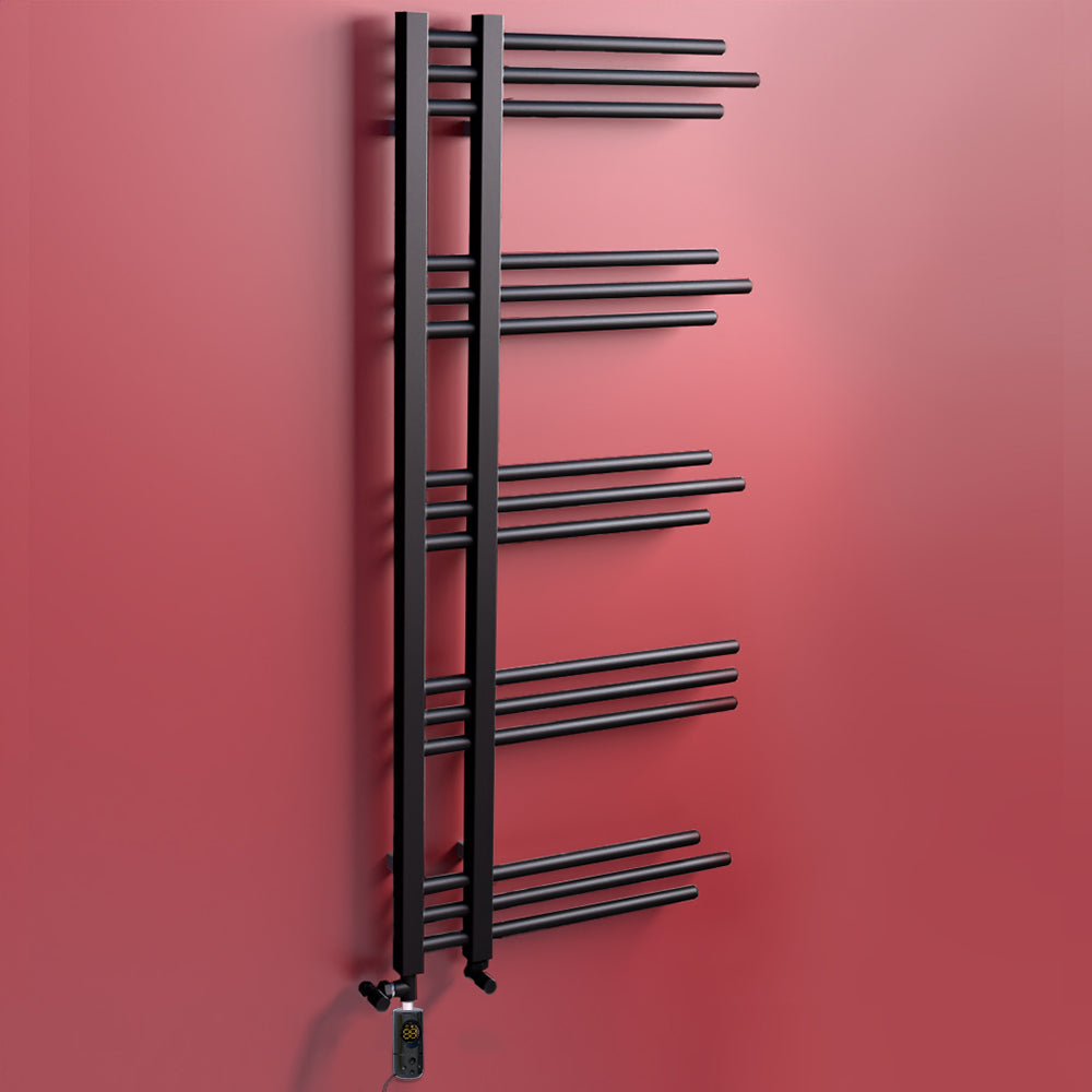  Dual Fuel 500 x 1200mm Straight Matt Black Designer Heated Towel Rail Radiator- (incl. Valves + Electric Heating Kit)