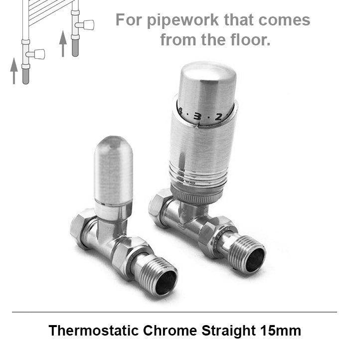  Modern Chrome Straight Thermostatic Radiator Valves 15mm Pair