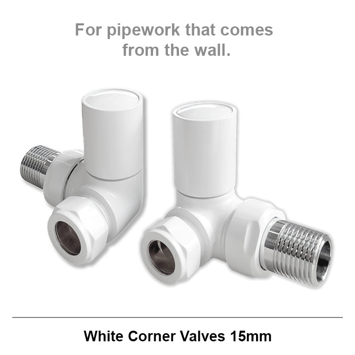  Modern White Round Corner Radiator Valves 15mm Pair