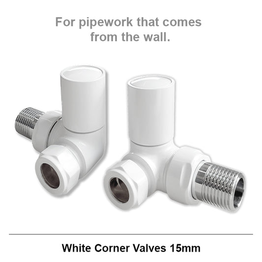 Modern White Round Corner Radiator Valves 15mm Pair 