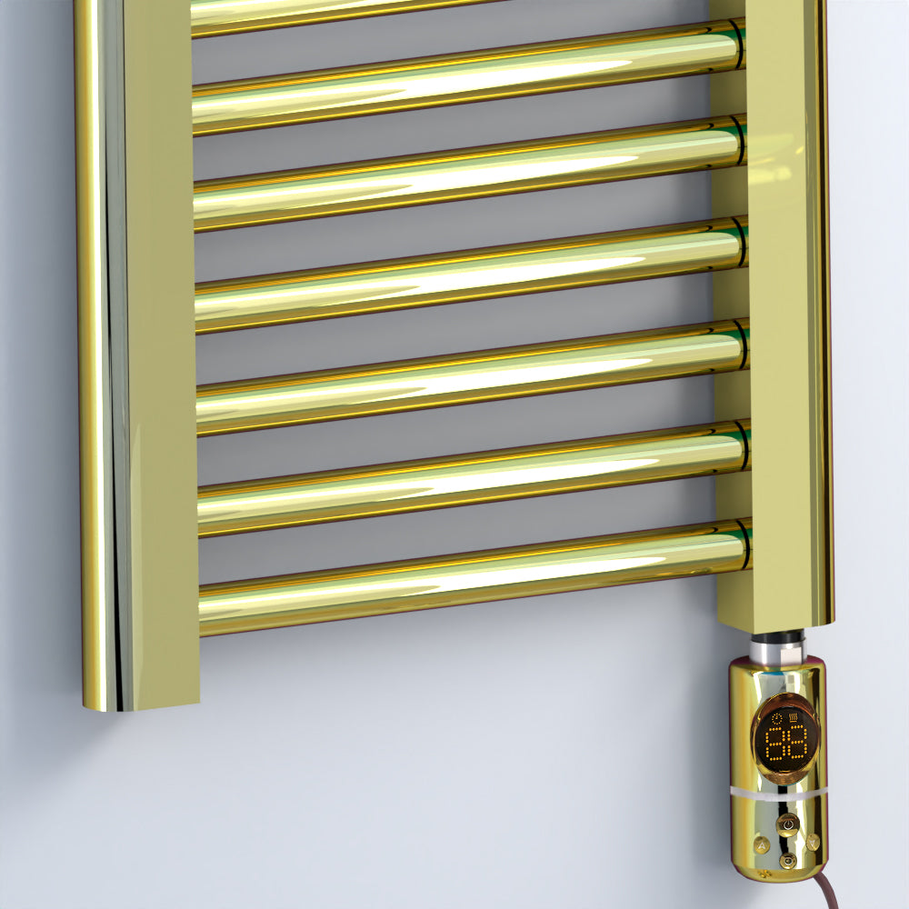  400mm Wide - 900mm High Shiny Gold Electric Heated Towel Rail Radiator