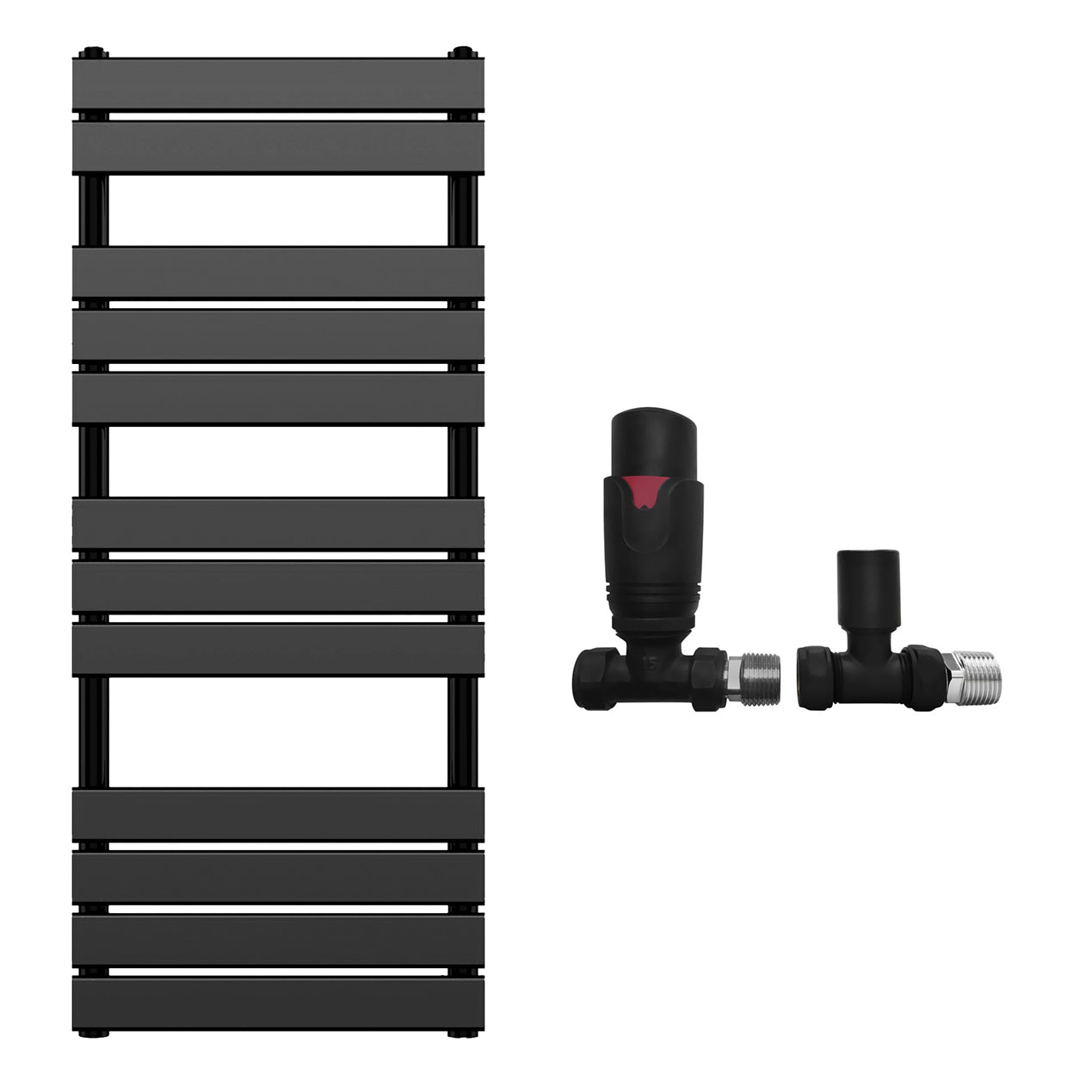  500mm Wide  x 1200mm Matt Black Designer Bathroom Heated Panel Towel Rail Radiator