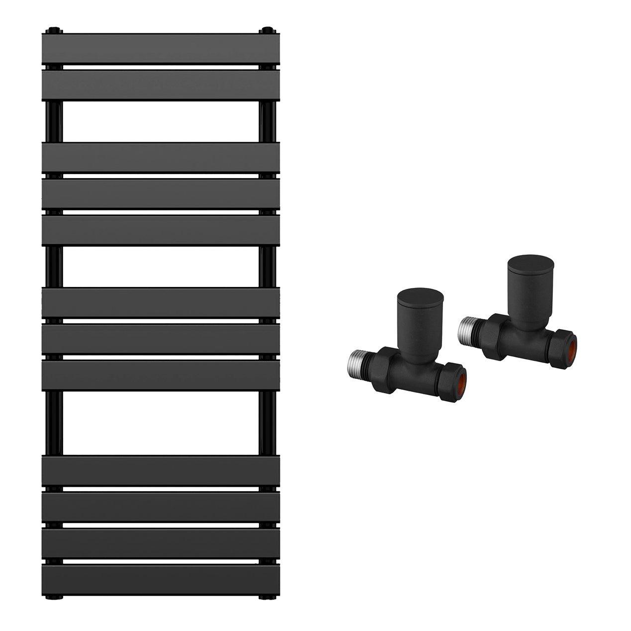  500mm Wide  x 1200mm Matt Black Designer Bathroom Heated Panel Towel Rail Radiator