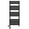 Dual Fuel 500 x 1200mm Flat Panel Matt Black Heated Towel Rail - (incl. Valves + Electric Heating Kit)