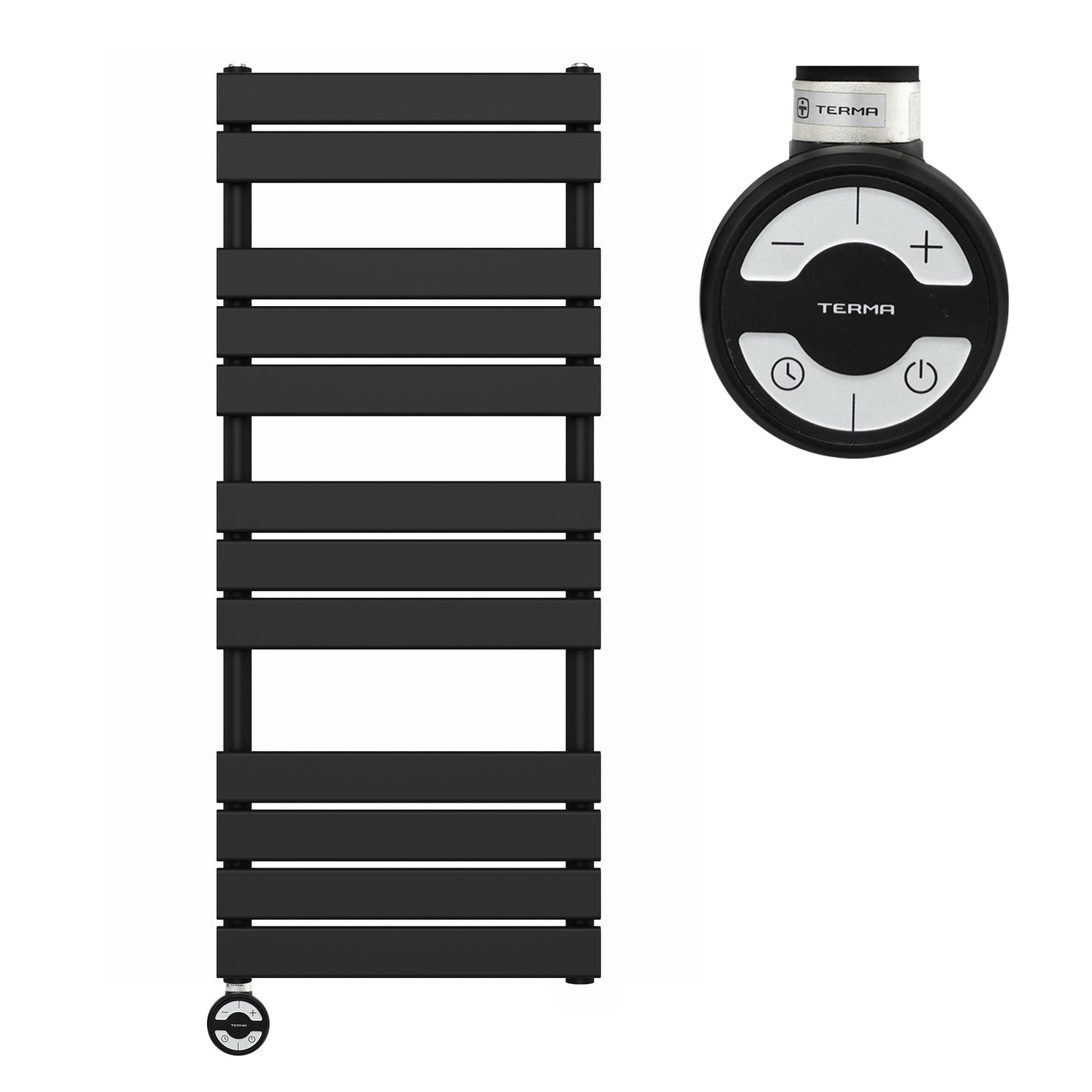  500mm Wide  x 1200mm Matt Black Designer Bathroom Electric Heated Panel Towel Rail Radiator