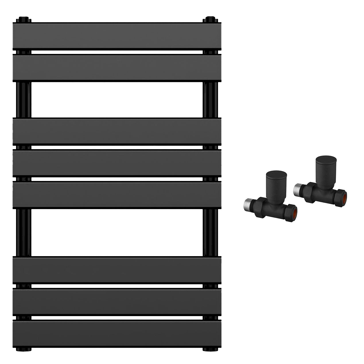  500mm Wide  x 800mm Matt Black Designer Bathroom Heated Panel Towel Rail Radiator