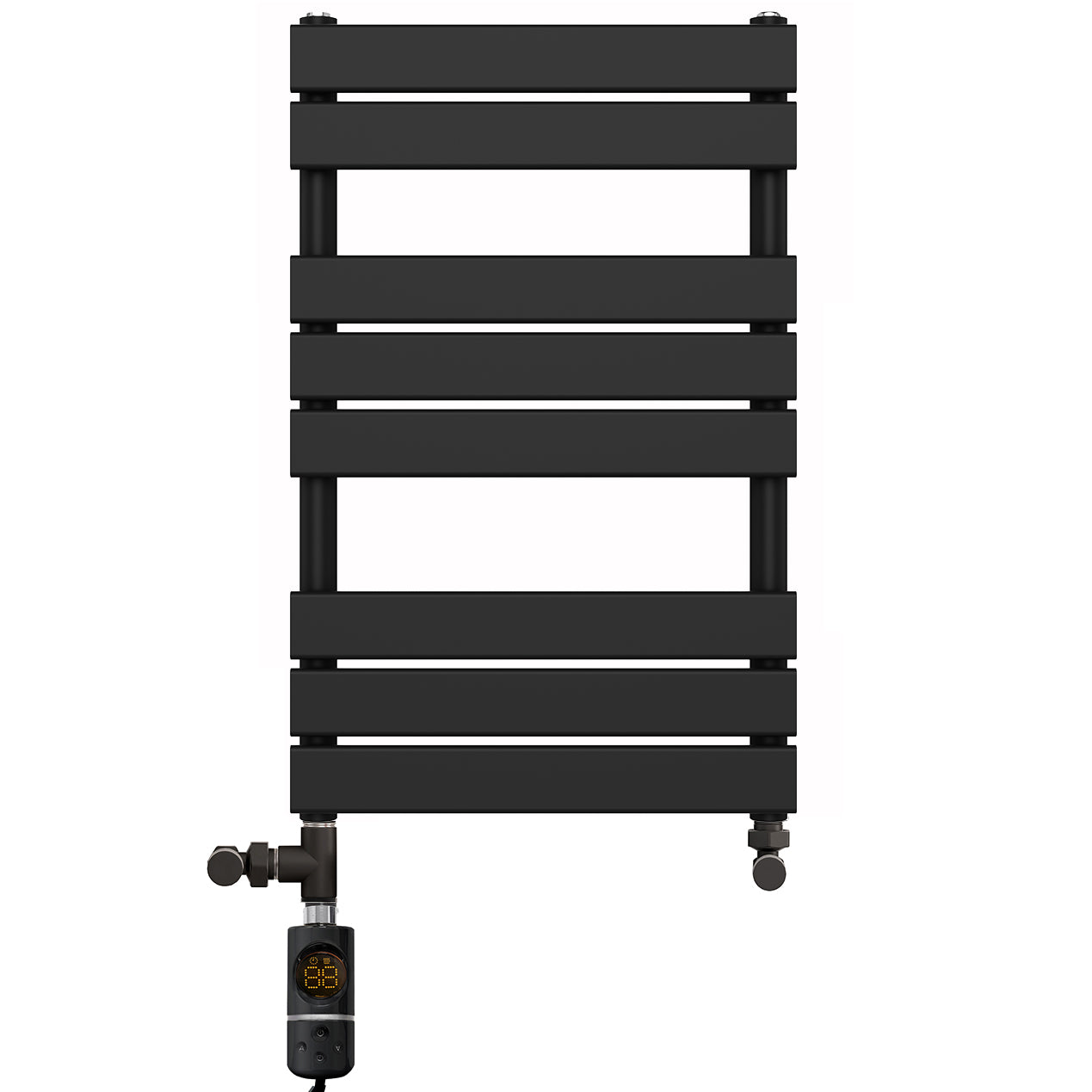  Dual Fuel 500 x 800mm Flat Panel Matt Black Heated Towel Rail - (incl. Valves + Electric Heating Kit)