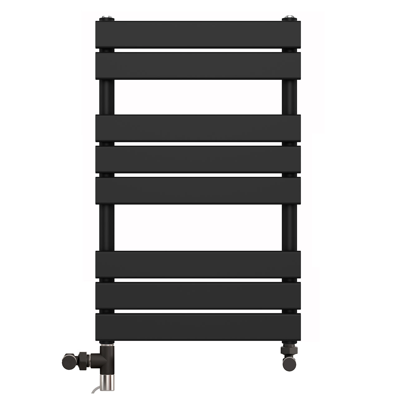  Dual Fuel 500 x 800mm Flat Panel Matt Black Heated Towel Rail - (incl. Valves + Electric Heating Kit)