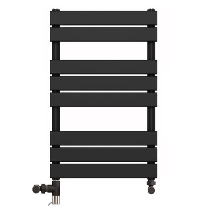  Dual Fuel 500 x 800mm Flat Panel Matt Black Heated Towel Rail - (incl. Valves + Electric Heating Kit) 