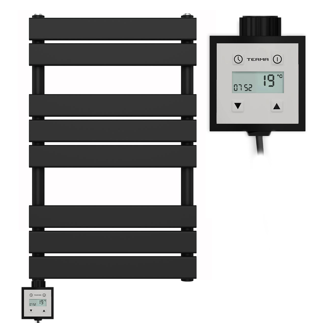  500mm Wide  x 800mm Matt Black Designer Bathroom Electric Heated Panel Towel Rail Radiator