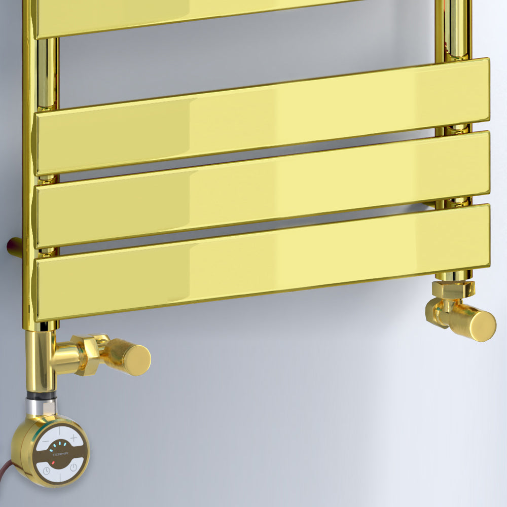  Dual Fuel -500 x 1200mm Straight Gold Panel Heated Towel Rail - (incl. Valves + Electric Heating Kit)