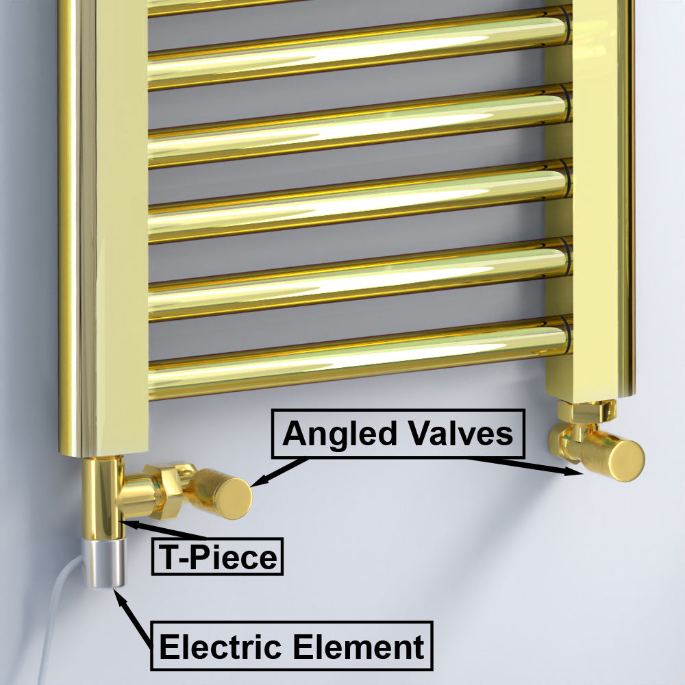  Dual Fuel 400 x 1600mm Shiny Gold Heated Towel Rail Radiator- (incl. Valves + Electric Heating Kit)