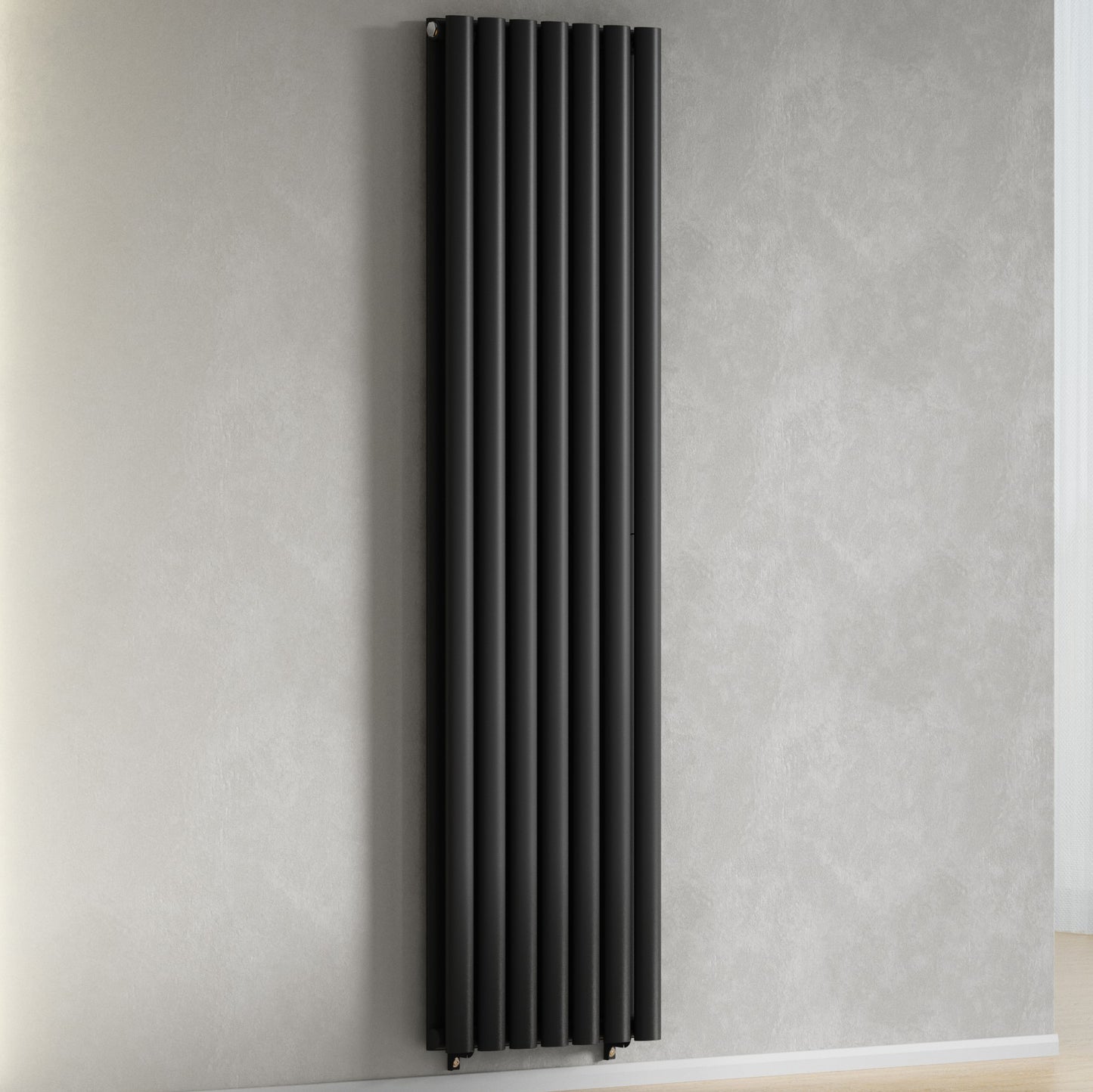  420mm x 1600mm Black Designer Vertical Double Column Radiator, 4607 BTU