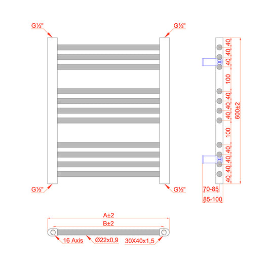 300mm x 600mm Stock Clearance Collection Gold & Bronze & Silver Towel Rail Radiators 