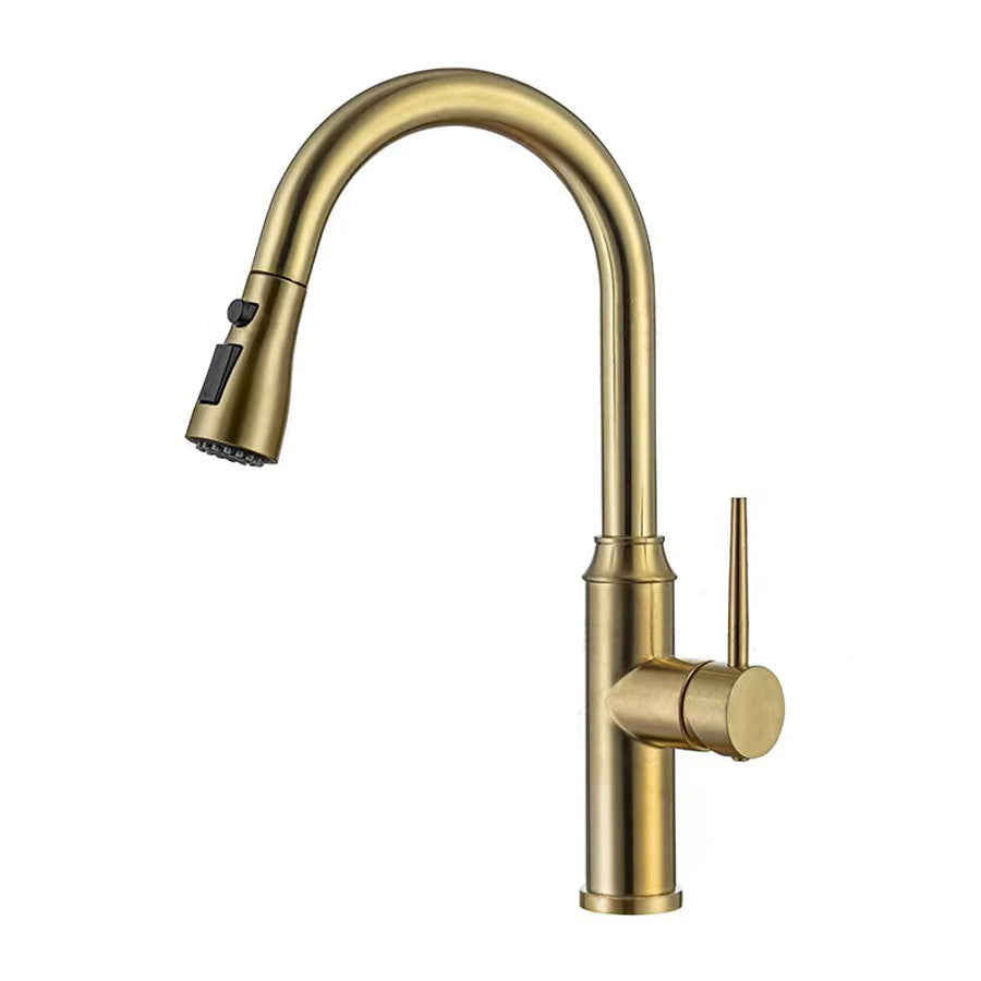  Stainless Kitchen Faucet 360 Flexible Pull Out Hose Dual Spray Gold Tap Mixer Model KPY-30215