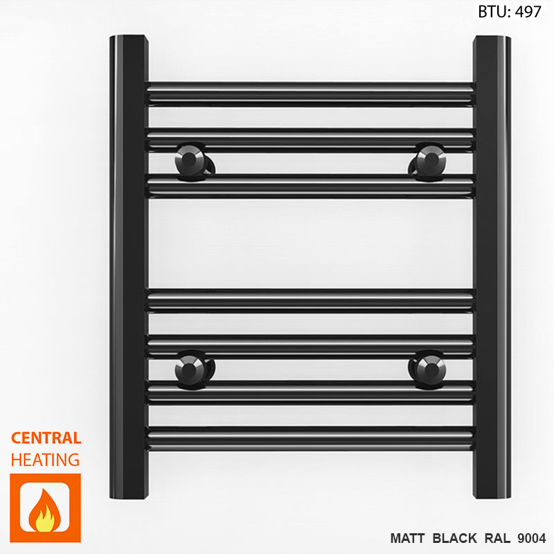  300mm Wide - 400mm High Flat Black Heated Towel Rail Radiator