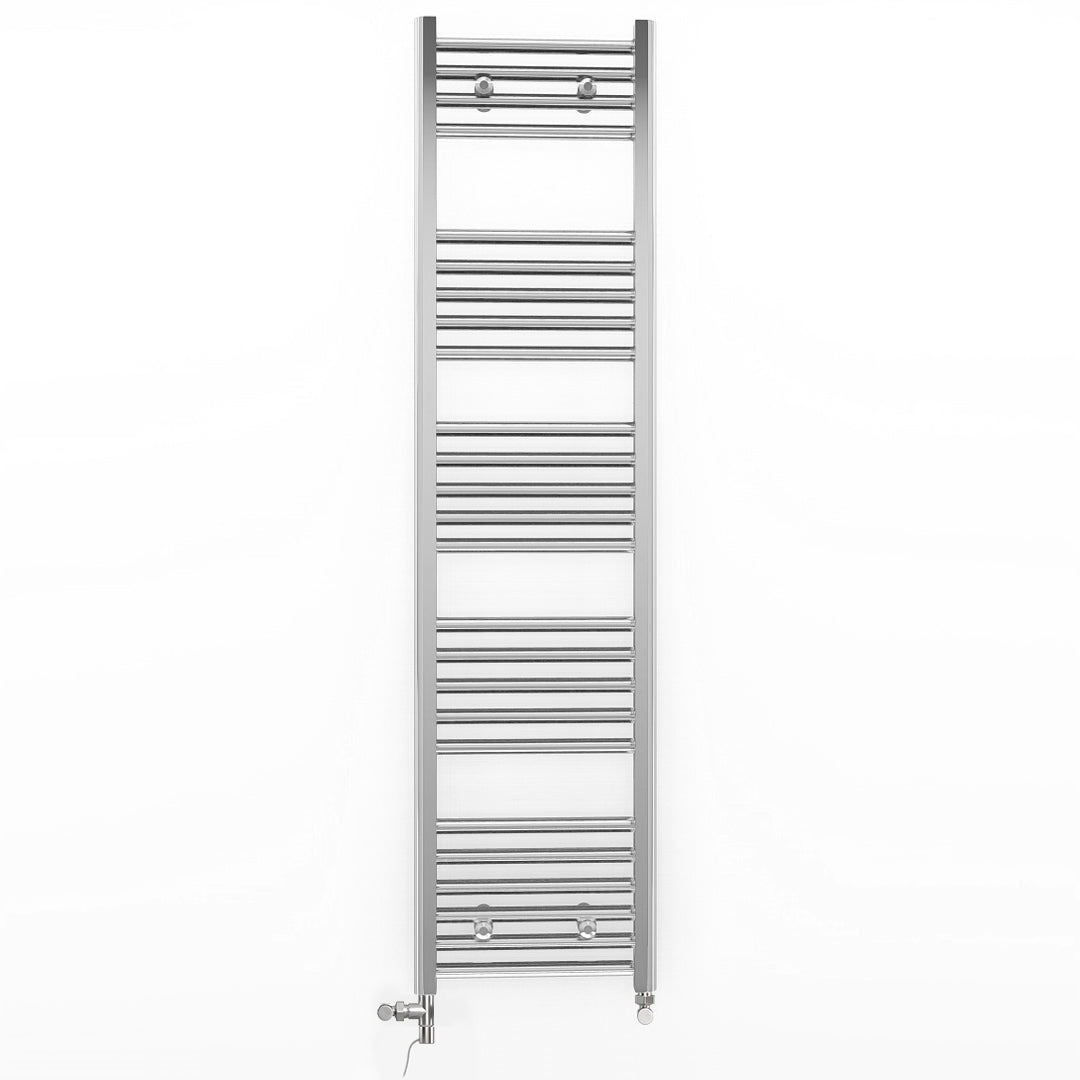  Dual Fuel 350 x 1400mm Straight Chrome  Heated Towel Rail Radiator- (incl. Valves + Electric Heating Kit)