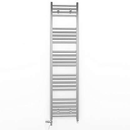  Dual Fuel 350 x 1400mm Straight Chrome  Heated Towel Rail Radiator- (incl. Valves + Electric Heating Kit) 