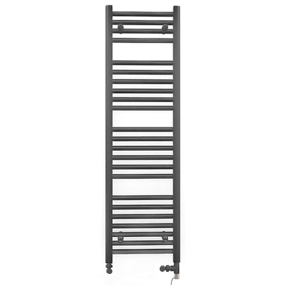  Dual Fuel 300 x 1200mm Straight Anthracite Grey Heated Towel Rail - (incl. Valves + Electric Heating Kit) 