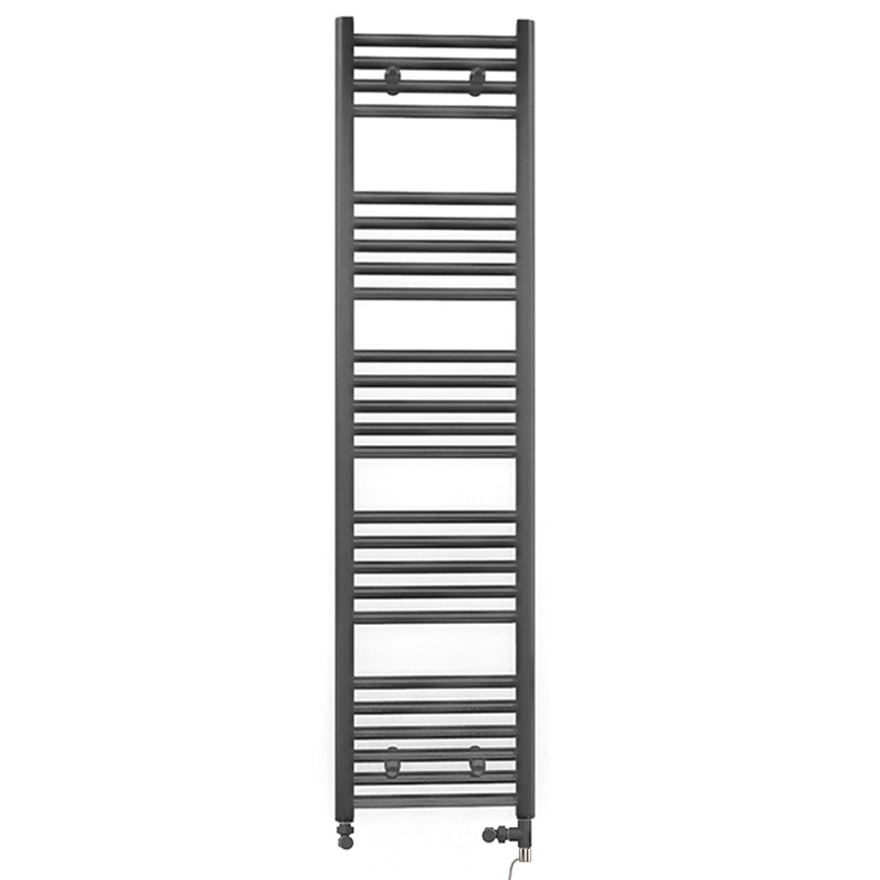  Dual Fuel 400 x 1400mm Straight Anthracite Grey Heated Towel Rail - (incl. Valves + Electric Heating Kit)