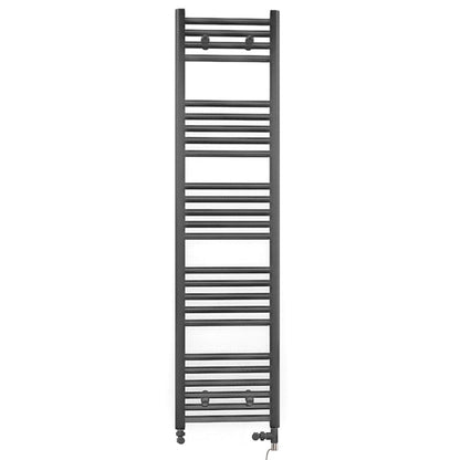  Dual Fuel 400 x 1400mm Straight Anthracite Grey Heated Towel Rail - (incl. Valves + Electric Heating Kit) 
